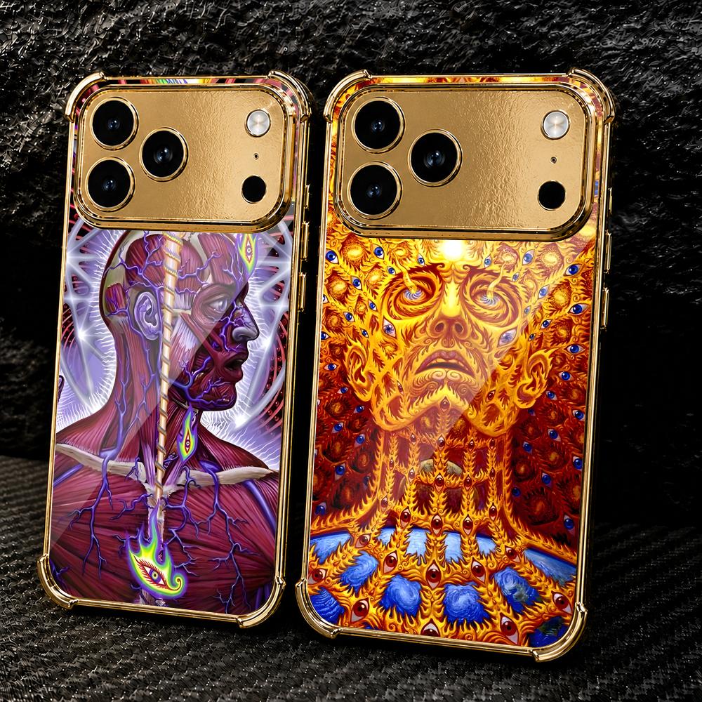 Usb Charger - 美しいデザインの「A-Alex Grey」iPhone 17、16、15、14、13、12 Pro Max Plus用スマホケース。メッキ加工の金属フレームとエアバッグコーナーカバーを採用。