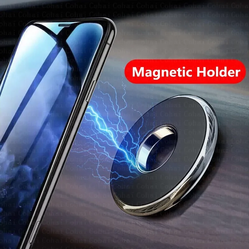Phone Holder - 磁石式の車載スマホホルダー。ダッシュボードに取り付け可能なミニサイズの丸型スタンド。iPhone、Samsung、Xiaomiに対応。金属製の磁石を使用し、GPSや壁に取り付け可能。