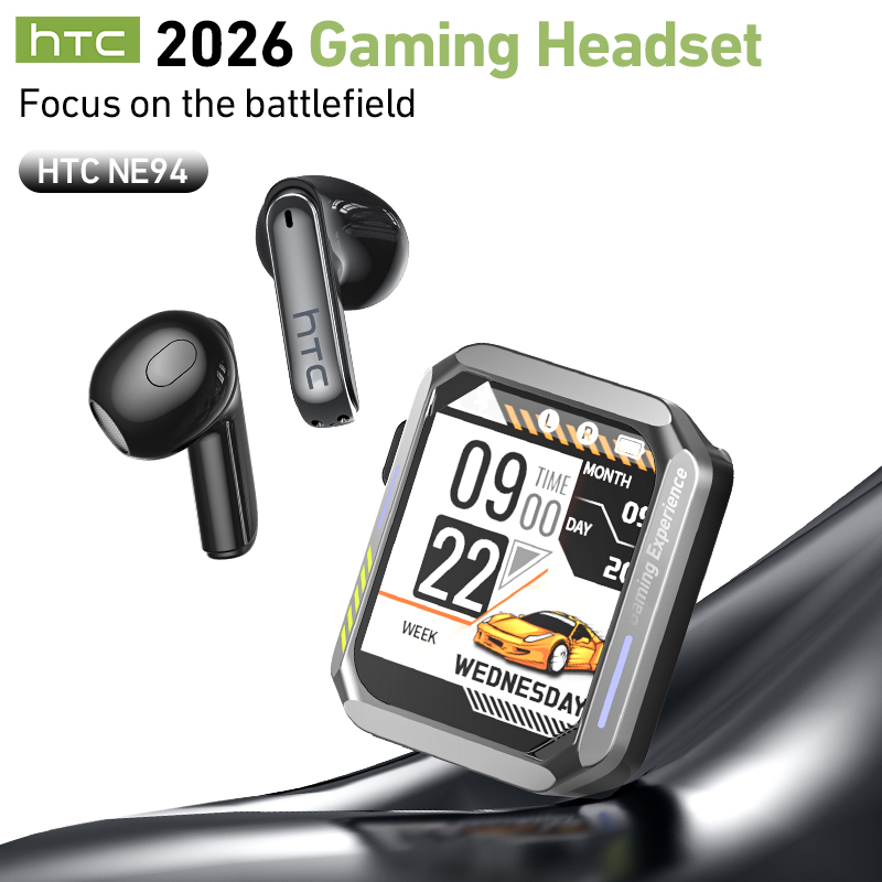 Headphones Wireless - HTC NE94 ゲーミングTWSイヤホン。マイク内蔵、ゲーム音楽両用、低遅延、Bluetooth、AI翻訳機能搭載、ワイヤレスイヤホン、快適な装着感。