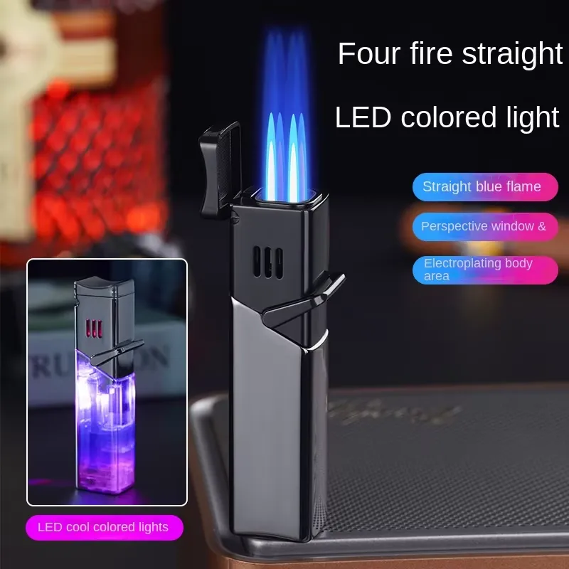 Electronics Gadgets For Gift - 金属製、防風仕様のシガーライター。ジェット炎、ブタンガス式、4つの炎を放つ電子ライター。男性へのギフトに最適な喫煙アクセサリー。
