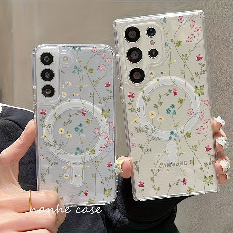 Wireless Charger - 花柄マグネット式スマホケース Samsung Galaxy S26 S25 S24