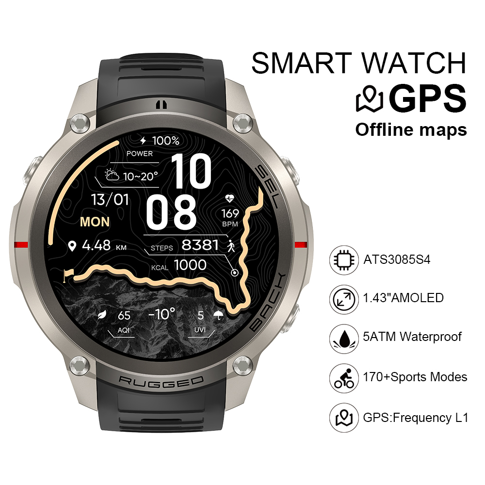 Smart Watch - 2026 DM59 スマートウォッチ オフラインマップ内蔵 GPS 1.43インチ