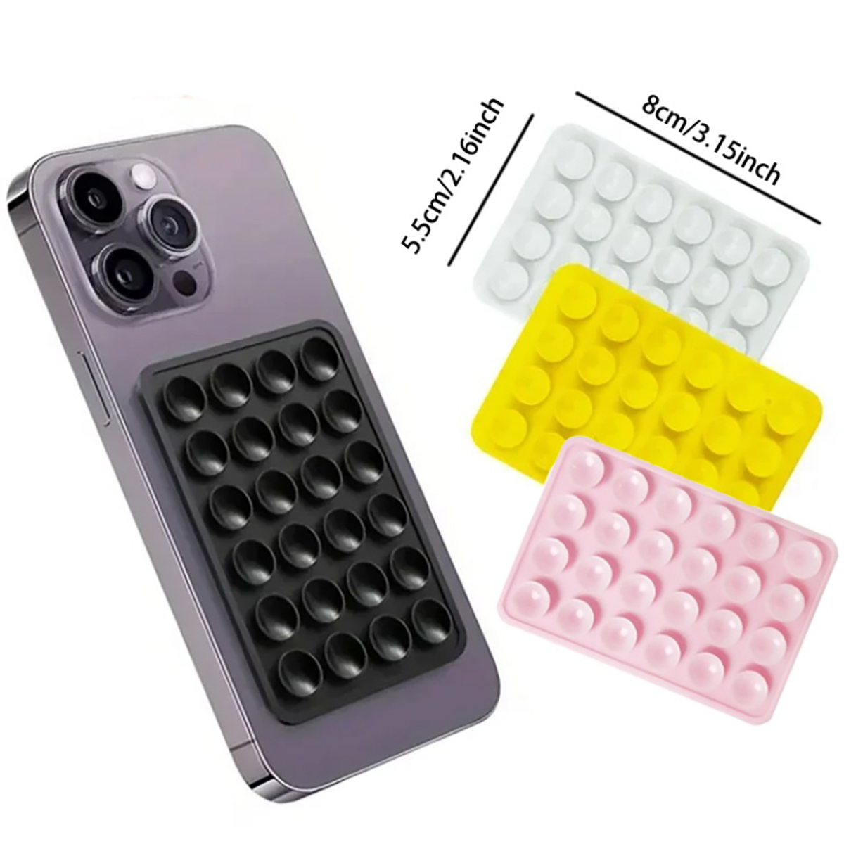Phone Holder - シリコン製吸盤式スマホホルダーマット。多機能吸盤、壁掛けスタンド、正方形、滑り止め、片面ケース取り付け用、背面ステッカー。 ﻿