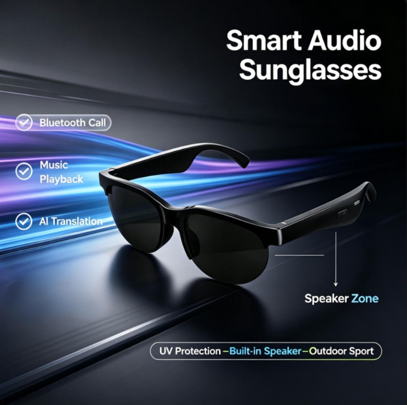 Bluetooth Speaker - スマートオーディオサングラス ブルートゥース通話 AI翻訳 オープンイヤーオーディオ UV保護 内蔵スピーカー