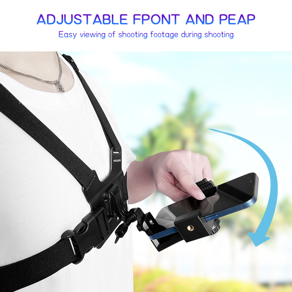 Cable Organizer - チェストマウント式スマホストラップホルダー 調節可能な伸縮性チェストフォンブラケット 360度回転式滑り止めハンズフリービデオ録画ブラケット