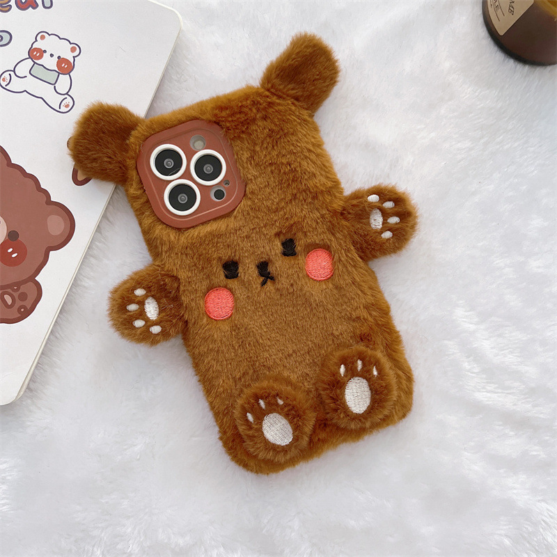 韓国の3D漫画風クマのふわふわぬいぐるみカップル携帯ケース  - Usb Charger のレビューと価格