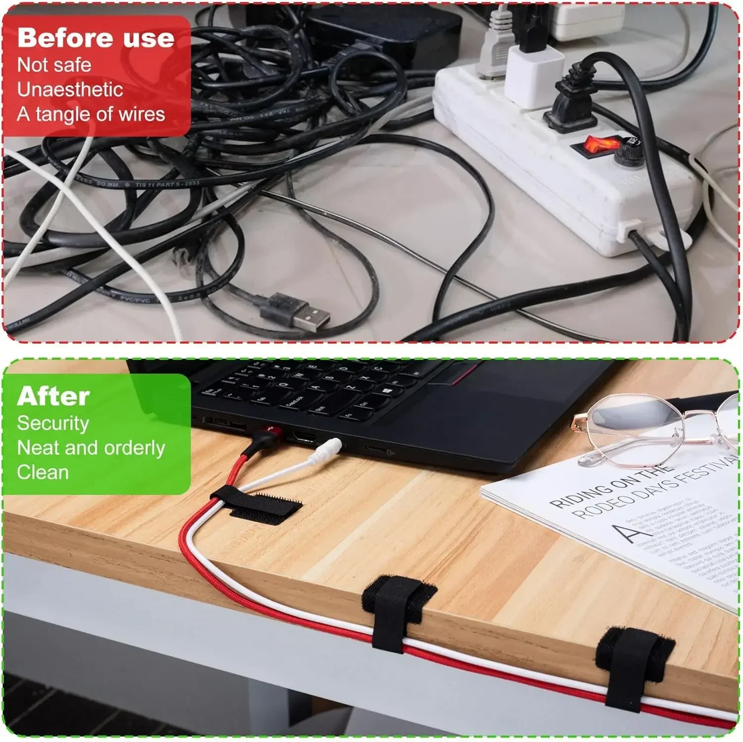 新しい再利用可能なケーブル結束バンド、マジックテープ式、自己 - Cable Organizer のレビューと価格